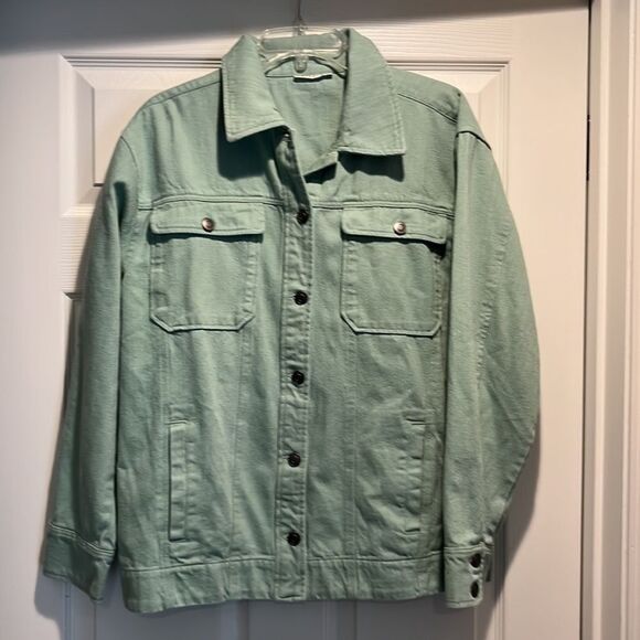 NWT Steele Women’s Oversized Green Jean Jacket size Small. - Picture 7 of 10